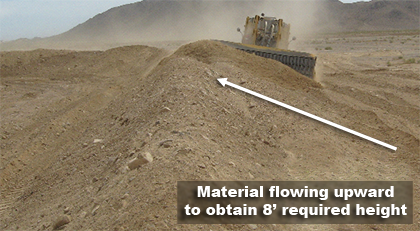 Power Dozer unique side casting technology flows the material upward to reach the 8' required height